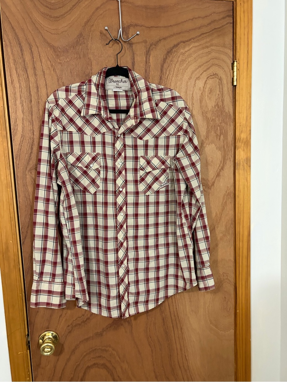 Wrangler Wrancher Red and Cream Plaid Western Button-Down Shirt